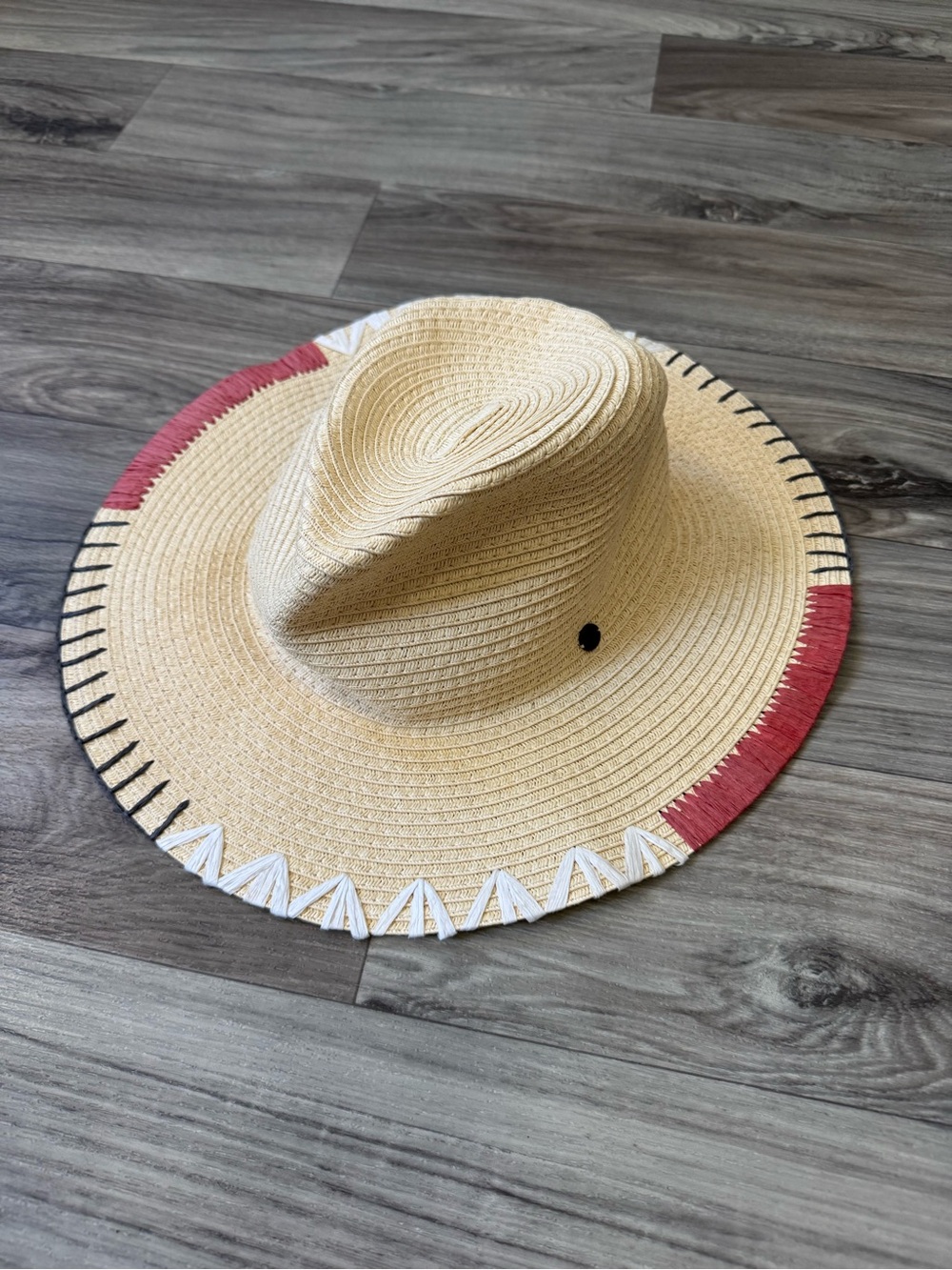 Roxy Straw Embroidered Edges Brim Hat